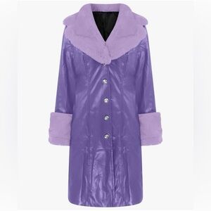 Lavender Faux Fur Trim Statement Coat